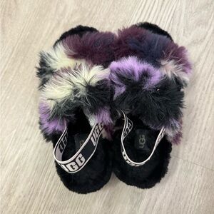 UGG Fluffy Slippers - Black and Purple Mix